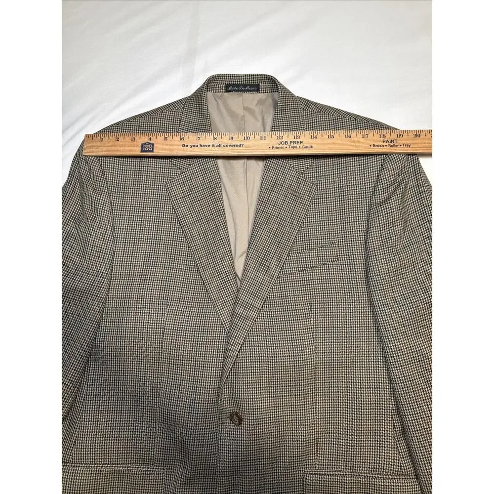 Lauren Ralph Lauren Houndstooth Brown Wool Blazer Jacket Sport Coat Mens 44L EUC